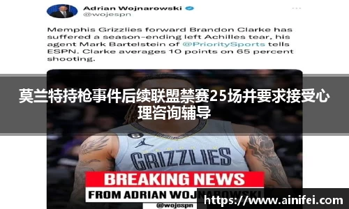 莫兰特持枪事件后续联盟禁赛25场并要求接受心理咨询辅导
