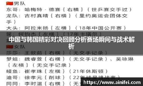 中国与韩国精彩对决回顾分析赛场瞬间与战术解析